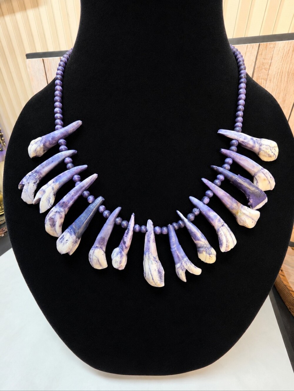 Water Buffalo Tooth Statement Necklace Tribal Boho 16” NWOT